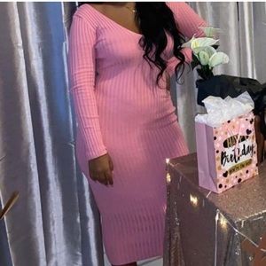 Pink Ribbed Sweater Dress